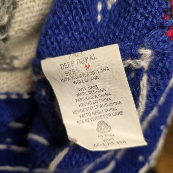 VTG Woolrich Women’s M Handframed Royal Blue Snowman Winter Wool Knit Cardigan - Picture 8 of 16